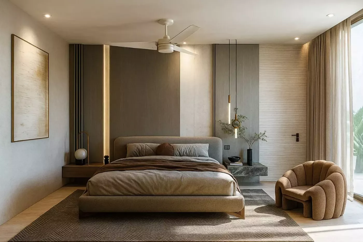 Luxury bedroom interior in VAAS Aspire low-rise floors featuring modern design, soft lighting, premium furnishings, and spacious layout.